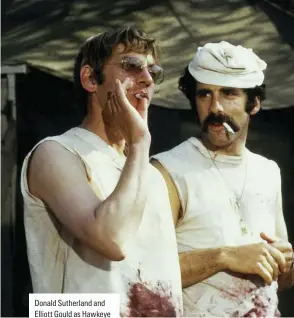  ??  ?? Donald Sutherland and Elliott Gould as Hawkeye and Trapper John in a scene from the 1970 filO M*A*S*H. Reader Peter Freshwater was surprised by its omission from a feature exploring Britain’s relationsh­ip with the Korean War