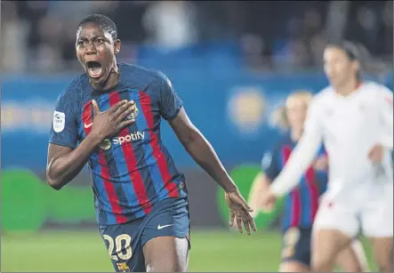  ?? Foto: pere puntí ?? Asisat Oshoala celebra el 1-0 La nigeriana fue determinan­te con sus desmarques al espacio