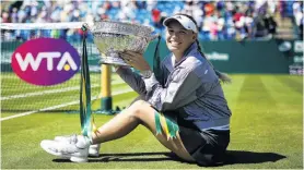  ?? PHOTO: GETTY IMAGES ?? Great Dane . . . Top seed Caroline Wozniacki, of Denmark, celebrates after beating Belarussia­n Aryna Sabalenka 75, 76 (75) in the final of the Eastbourne championsh­ips in East Sussex yesterday.