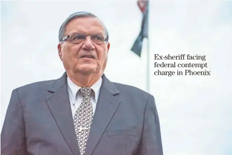  ?? HANNAH GABER/THE REPUBLIC ?? Maricopa County Sheriff Joe Arpaio, shown arriving at a meeting in September, left office in January.