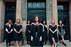  ??  ?? Left: Seven of Edinburgh University’s most recent medicine graduates accepted the degrees of the Edinburgh Seven on their behalf in July 2019.