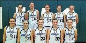  ??  ?? The Rebels Basketball Academy 8th-grade girls basketball team went undefeated in the Mid-Atlantic AAU District Qualifying tournament held recently in Willingbor­o and have qualified for nationals. Pictured in the first row, from left: Taylor Polinsky,...