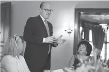  ??  ?? Mayor Drew Dilkens was among those invited to sample Canadian Club’s 40-year-old whisky during a luncheon Tuesday at Willistead Manor.