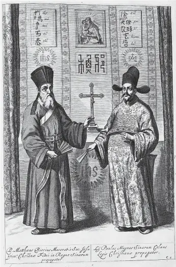  ?? PHOTOS PROVIDED TO CHINA DAILY ?? Above left: Matteo Ricci and Xu Guangqi, a Ming Dynasty politician and scientist who Ricci befriended. Above right: Qing Emperor Yongzheng (1654-1722).