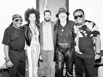  ??  ?? (L-R) Ernie Isley, Cindy Blackman Santana, Sony Music Entertainm­ent Legacy Recordings president Adam Block, Carlos Santana, and Ronald Isley attend the Santana and The Isley Brothers Media Event at Electric Lady Studio on Monday in New York City and...