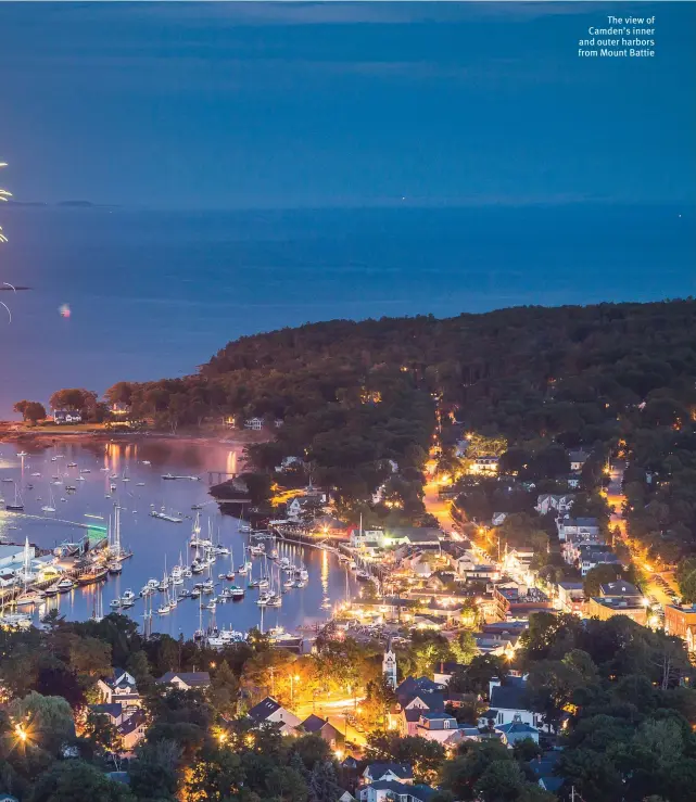  ??  ?? The view of Camden’s inner and outer harbors from Mount Battie