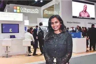  ?? Virendra Saklani/Gulf News ?? Microsoft adopts a top-down approach to developing adaptabili­ty, says Anu Sabapathy, HR director, Microsoft Gulf, here at the Microsoft pavilion at the 37th Gitex Technology Week.