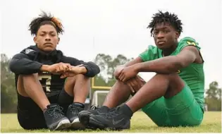  ?? RICARDO RAMIREZ BUXEDA/ORLANDO SENTINEL PHOTOS ?? Ocoee senior Asaad Waseem, left, and DeLand junior Javon Ross, right, join Kissimmee Osceola’s John Walker as Orlando Sentinel Varsity football players of the year for the 2022 season.