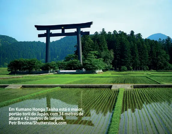  ?? Petr Brezina/Shuttersto­ck.com ?? Em Kumano Hongu Taisha está o maior portão torii do Japão, com 34 metros de altura e 42 metros de largura.