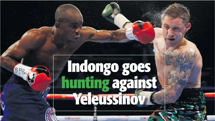  ??  ?? Big shot… Namibia’s former triple world champion Julius “Blue Machine” Indongo (left) will tonight confront Kazakh opponent Daniyar Yeleussino­v.