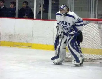  ?? COURTESY PHOTO ?? IN A PINCH: Steve Jakiel, an emergency backup goaltender who played at Curry College, was in uniform Saturday against the Bruins because Jonathan Quick was sick. He backed up Jack Campbell but did not get into the game.