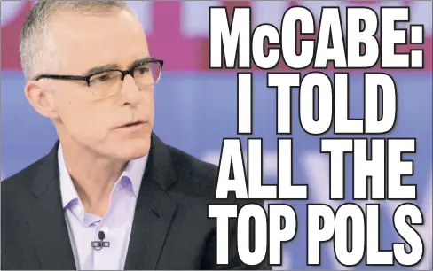  ??  ?? HIS STORY: Ex-acting FBI Director Andrew McCabe tells “The View” Tuesday that Mitch McConnell, Paul Ryan and others didn’t object to the probe.
