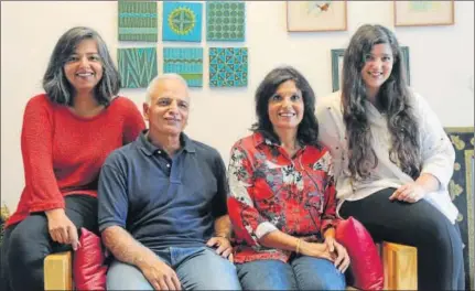  ?? HT PHOTOS: ANIL DAYAL ?? The Kundus at their home in Panchkula. Varnika is seated with her dad Virender, a senior IAS officer; mum Sucheta, a former sociology lecturer; and sister Satvika, a writer.