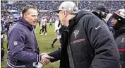  ?? CHARLES REX ARBOGAST / AP ?? Chicago Bears coach Matt Eberflus, left, talks with Atlanta coach Arthur Smith after a Dec. 31 game in Chicago.