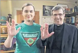  ?? Monty Brinton CBS Entertainm­ent ?? SHELDON (Jim Parsons), left, and “Star Trek’s” Mr. Spock (Leonard Nimoy). Mr. Spock haunts Sheldon in a 2012 episode of the CBS comedy series.