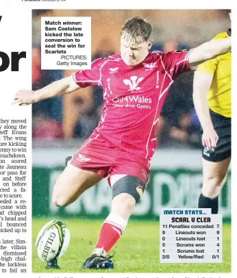  ?? PICTURES: Getty Images ?? Match winner: Sam Costelow kicked the late conversion to seal the win for Scarlets