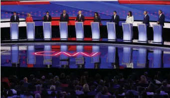  ??  ?? WHITTLING DOWN: Democratic presidenti­al candidates are seen in the second of two debates in July in Detroit, The next debate is in September.