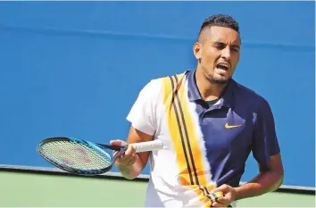  ?? AP ?? Nick Kyrgios talks to himself during his match against Pierre-Hugues Herbert during the second round of the US Open on Thursday. The Aussie won 4-6, 7-6, 6-3, 6-0.