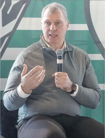  ?? BRANDON HARDER ?? CFL commission­er Randy Ambrosie discussed possible expansion Saturday in Regina.