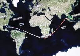  ??  ?? The coal bulk ships West Trader, Navios Taurus and Partnershi­p are seen en route to China in this illustrati­on photo of an Eikon ship-tracking screen June 21, 2018. (Reuters)