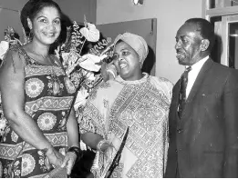  ?? THE GLEANER ARCHIVES ?? Theatre personalit­ies as they appeared at the Jamaica School of Speech and Drama’s premiere production of Carlo Goldoni’s ‘The Servant of the Two Masters’, which was played at the Little Theatre on May 29. From left are Lois Kelly-Barrow, Louise Bennett-Coverley and Ranny Williams.