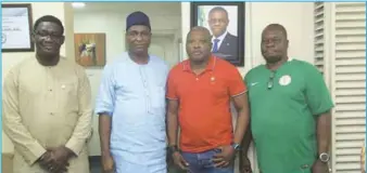  ??  ?? L-R: Director General, LSSC, Alh. Oluwatoyin Gafar; Deputy Director Federal Ministry of Youth and Sports (FMYS), Alhaji Bode Durotoye; Chairman, LSSC, Sola Aiyepeku and Coordinato­r, FMYS, South West Zone 1, Femi Ajao at a sports programme in the zone…recently