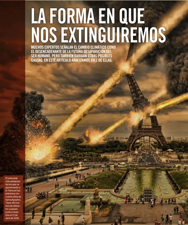  ??  ?? El asteroide más peligroso de los que se aproximará­n a la Tierra en los próximos cincuenta años se llama Apophis. Tiene 393 metros de diámetro y pasará junto a nosotros el 13 de abril de 2029.