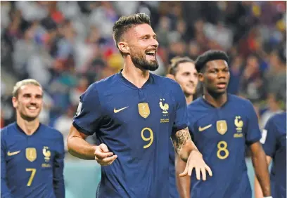  ?? Picture: Getty Images ?? MR RELIABLE. Olivier Giroud of France celebrates after scoring his team’s fourth goal in the Fifa World Cup Group D match against Australia at Al Janoub Stadium on Tuesday.