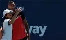  ?? Geoff Burke/USA Today Sports ?? A young fan takes a selfie with Nick Kyrgios after running onto court. Photograph: