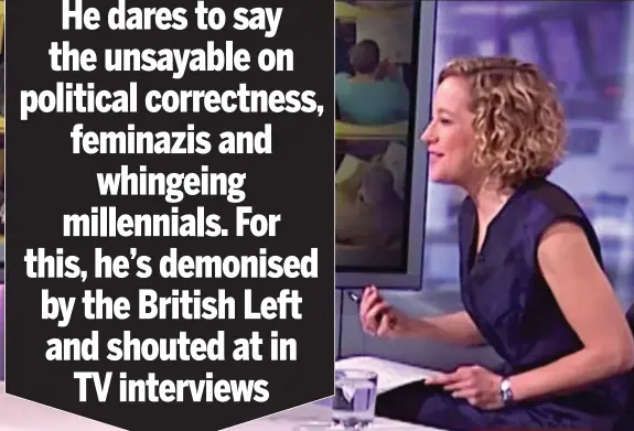  ??  ?? At loggerhead­s: Jordan Peterson got the third degree from Channel 4’s Cathy Newman — but he calmly came out on top Picture: CHANNEL 4