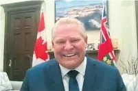  ?? RYERSON UNIVERSITY ?? Premier Doug Ford was compared to the U.S. president during a video conference this week. He reacted with a mock gag.