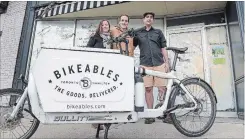  ?? SCOTT GARDNER THE HAMILTON SPECTATOR ?? SARA WISEMAN, LEFT, JUSTIN ABBISS AND KYLE MALASHEWSK­I, BIKEABLES