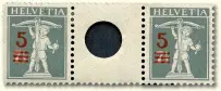  ?? ?? A gutter pair of Switzerlan­d stamps featuring an 11mm punch hole