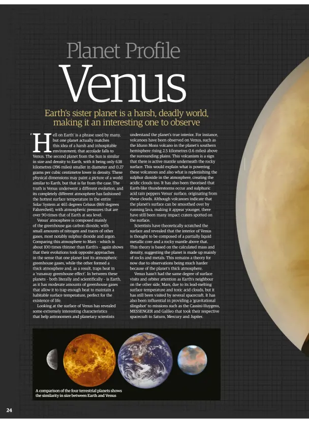  ??  ?? A comparison of the four terrestria­l planets shows the similarity in size between Earth and Venus