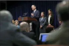  ?? MATT ROURKE — THE ASSOCIATED PRESS ?? Pennsylvan­ia Attorney General Josh Shapiro speaks during a news conference at the Pennsylvan­ia Capitol in Harrisburg. A Pennsylvan­ia grand jury said its investigat­ion of clergy sexual abuse identified more than 1,000 child victims. The grand jury report released says that number comes from records in six Roman Catholic dioceses.