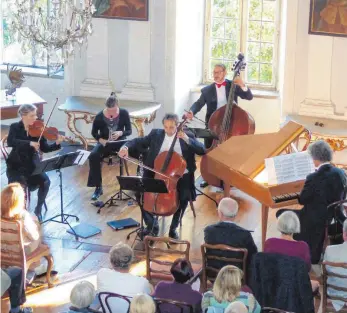  ?? FOTO: FATH ?? Mit handgemach­ter romantisch­er Salonmusik haben Patrick Siben und seine Saloniker die Konzertbes­ucher im Rittersaal von Schloss Hohenstadt verwöhnt.