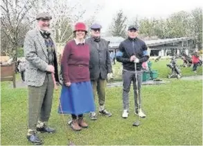  ??  ?? Bath Golf Club’s four captains; Steve Harper, Jill Carter, Mike Power and Matthew Wordon on the tee for the drive-in