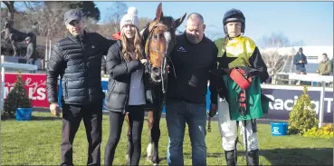  ?? Patrick McCann/Racing Post) (Photo: ?? Reine Machine, ridden by Jamie Codd and trained by Jonathan Sweeney, winner of the TRM Equine Nutrition Mares Maiden Hurdle at Leopardsto­wn, in the winner’s enclosure with connection­s.