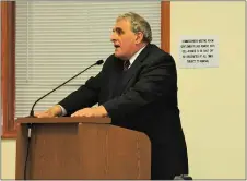  ?? LORETTA RODGERS - MEDIANEWS GROUP ?? Aston resident Joe Branca speaks in opposition of the Springbroo­ke LLC proposal.