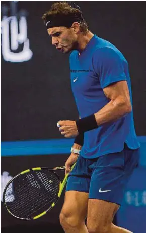  ?? AFP PIC ?? Rafael Nadal celebrates winning a point during his semi-final match against Grigor Dimitrov in Beijing yesterday.