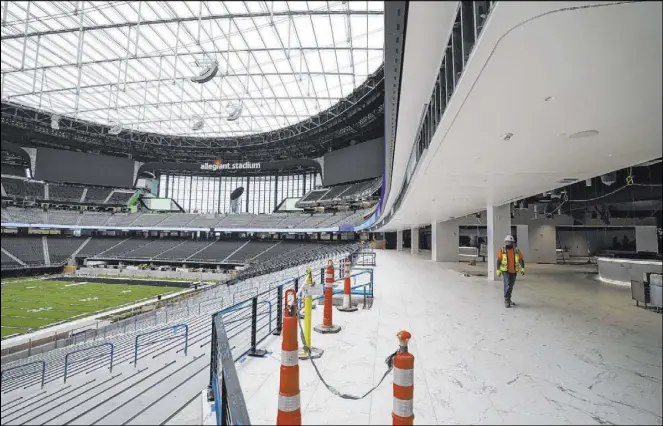  ?? Matt Aguirre Las Vegas Raiders ?? Allegiant Stadium has a completion date of July 31, and seat installati­on is almost finished for the 65,000-seat facility.