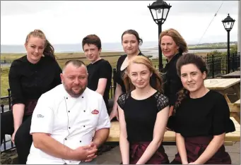  ??  ?? Chef Nino Majcan with Tara O’Shea, Yvonne Sheehan (back from left) Cliona Coffey, Ronan O’Shea, Aisling Brosnan and Gretta Murphy at Rosspoint Bar & Restaurant,
Rossbeigh, Glenbeigh.