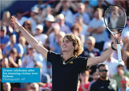  ?? Photograph: AP ?? Zverev celebrates after his stunning victory over Federer