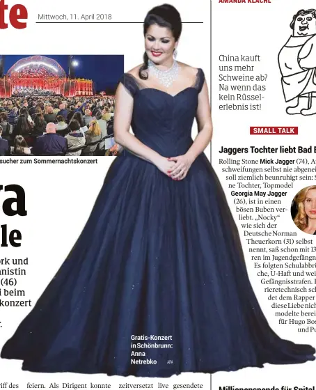  ?? APA ?? 2017 kamen 90.000 Besucher zum Sommernach­tskonzert Gratis-Konzert in Schönbrunn: Anna Netrebko