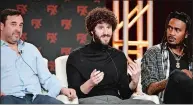  ?? TRIBUNE NEWS SERVICE ?? From left, Jeff Schaffer, Dave Burd, and GaTa of “Dave” speak during the FX segment of the 2020 Winter TCA Tour earlier this year in Pasadena, California.