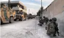  ??  ?? Turkish forces in the northern Syrian town of Tel Abyad. Photograph: Xinhua/Barcroft Media