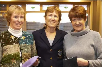  ??  ?? The winter league presentati­on in New Ross Golf Club earlier this month (fromleft): Eileen Wallace from the ‘Pretty Putters’ (second), Pat Purcell (lady Captain), Teenie Murphy from the ‘Grippers’ (winners).