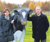  ?? Miller. Picture: Kris ?? Above left: A map showing the position of the proposed café. Right: Julie and Kenny Farquharso­n, owners of The Horn, with a cow similar to the famous one that sits on the roof of the milk bar.