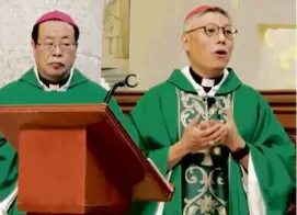  ?? HONG KONG CATHOLIC DIOCESE VIA AP ?? Cardinal Stephen Chow (right) was the first bishop of Hong Kong to visit Beijing in almost 30 years and facilitate­d the historic visit of Beijing Bishop Joseph Li to Hong Kong.