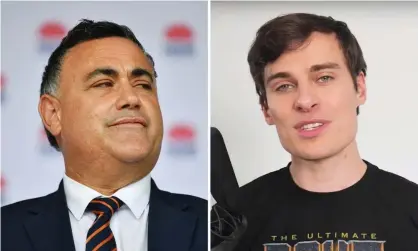  ?? Composite: Dean Lewins/AAP/Youtube ?? YouTube star Jordan Shanks AKA Friendlyjo­rdies (right) will plead truth in answer to John Barilaro’s claim that his popular videos portrayed him as a ‘corrupt conman’.